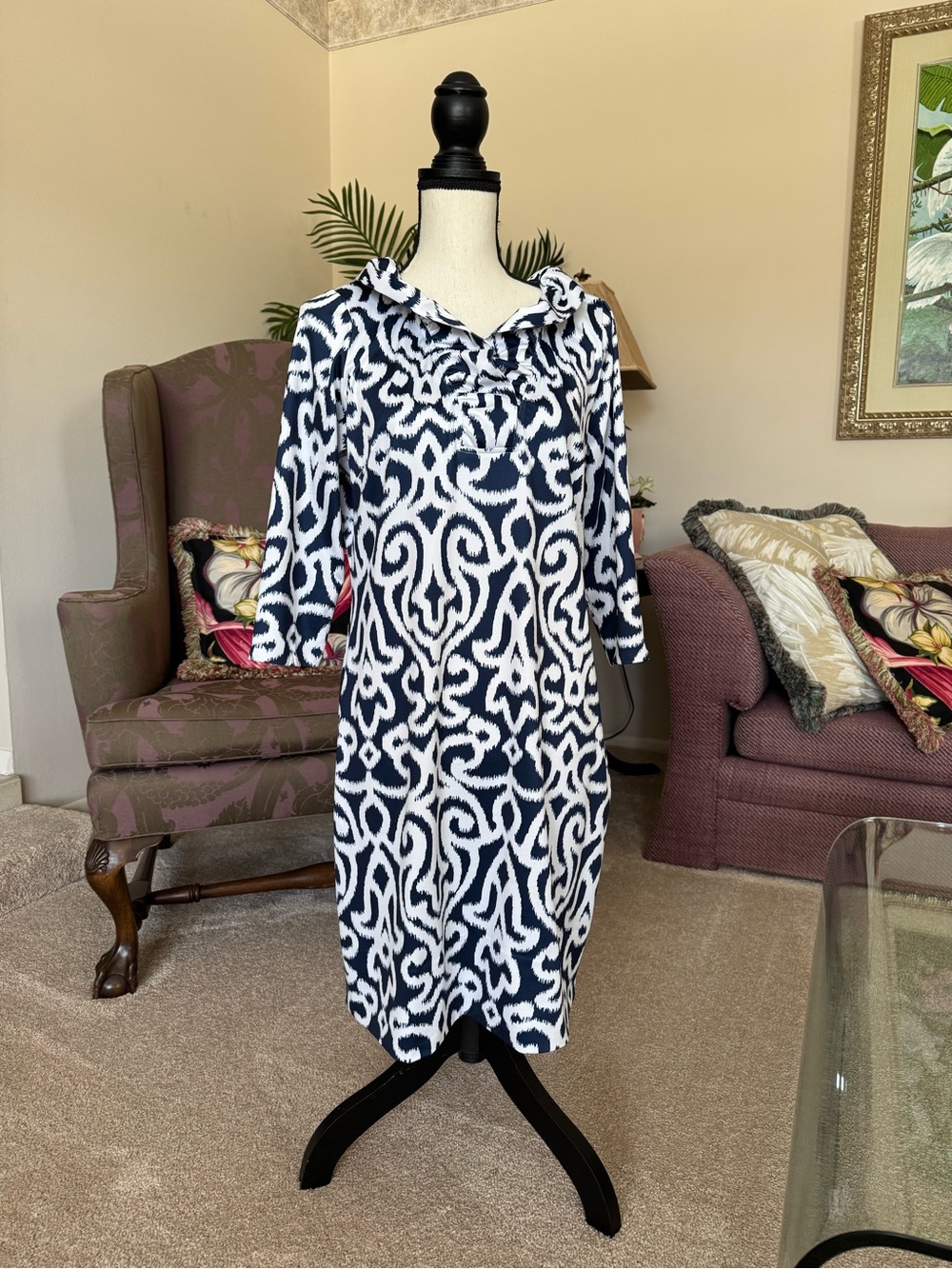 Gretchen Scott Designs Navy & White Ikat-Style Midi Dress